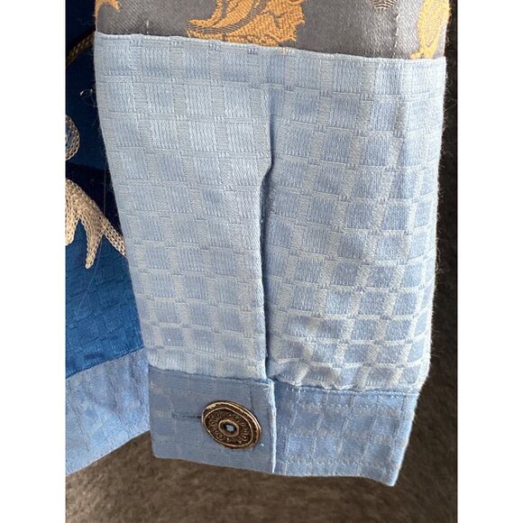 Women Indigo Moon Cotton Silk Embroidered Flower Patchwork Blue Teal Jacket  M - Picture 8 of 15